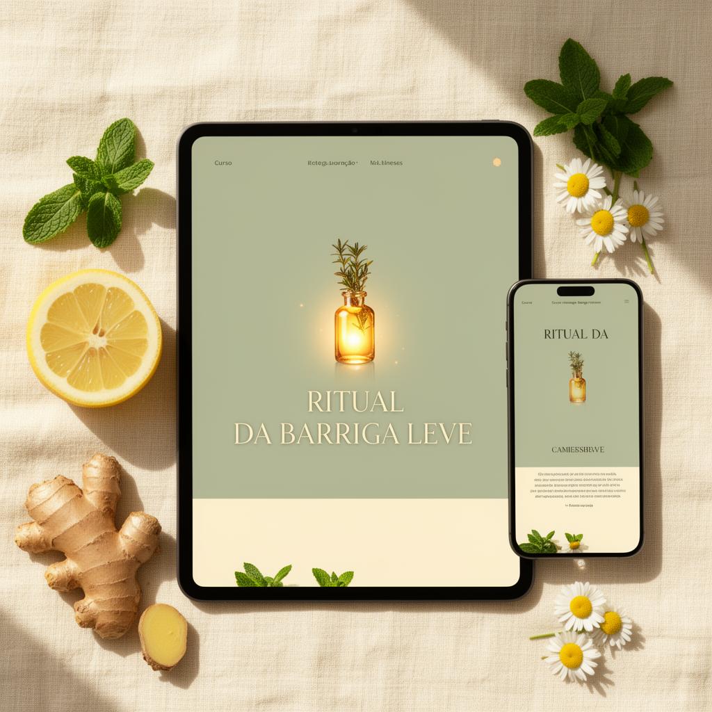 Curso Ritual da Barriga Leve em tablet e celular